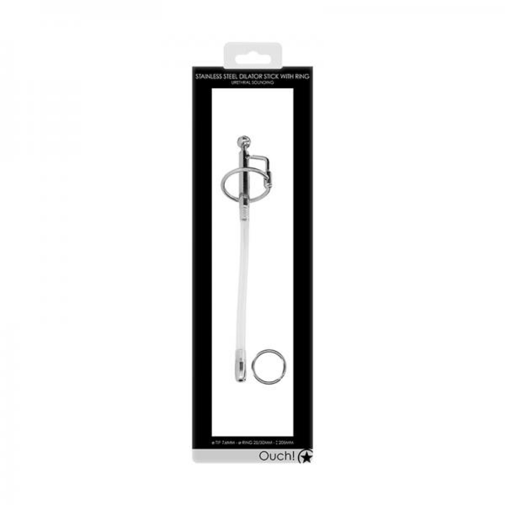 Ouch! Urethral Sounding - Metal Dilator Stick With Ring - 7.6 Mm - Medical Play