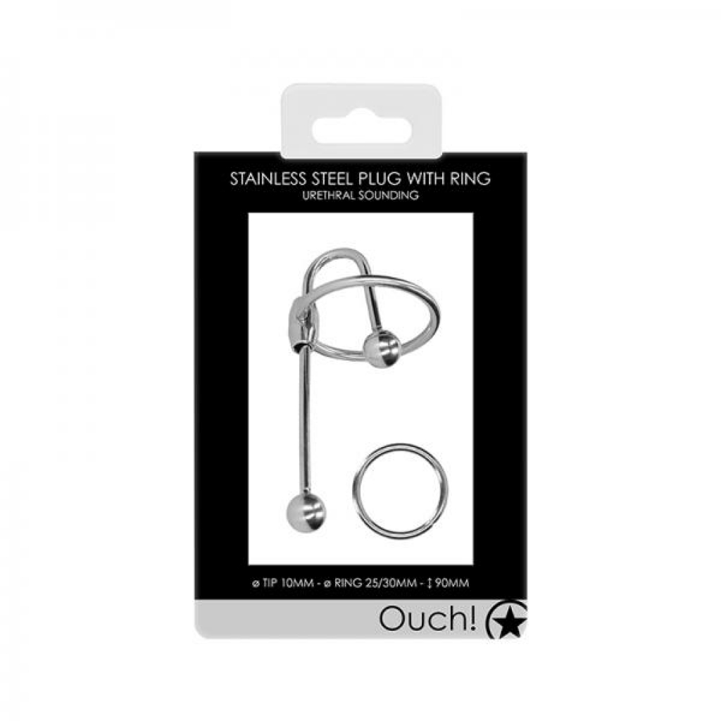 Ouch! Urethral Sounding - Metal Plug With Ring - 10 Mm - Medical Play