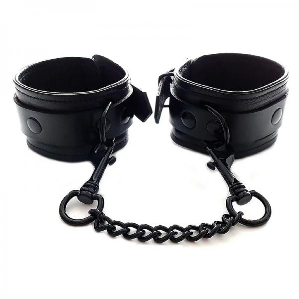 Rouge Leather Wrist Cuffs Black With Black Accessories - Handcuffs