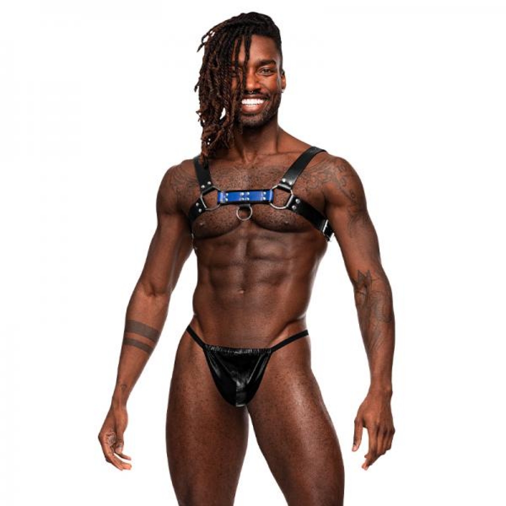 Male Power Men's Leather Aries Black/blue O/s - Mens Underwear