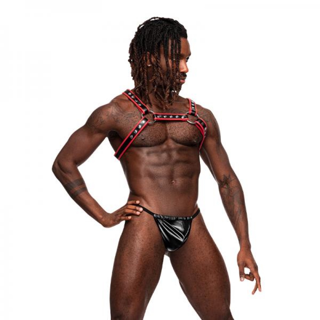 Male Power Man's Leather Leo Black/red O/s - Mens Underwear