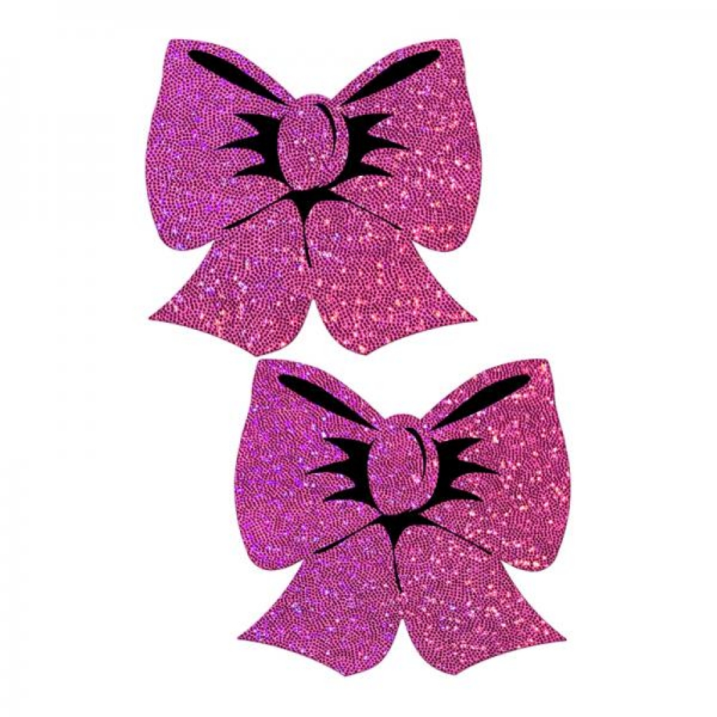 Pastease Bow: Hot Pink Glitter Bows Nipple Pasties - Pasties, Tattoos & Accessories