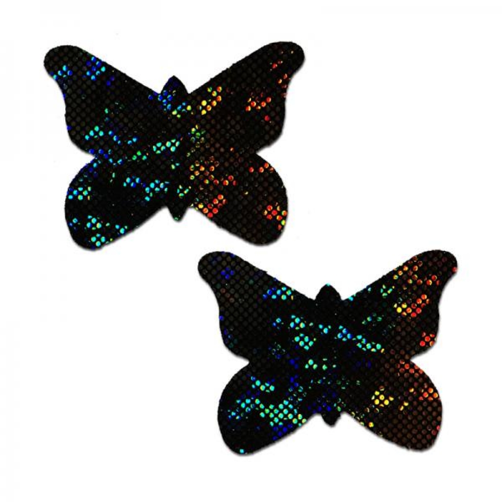Pastease Butterfly: Shattered Glass Disco Ball Glitter Black Butterflies Nipple Pasties - Liquid Latex