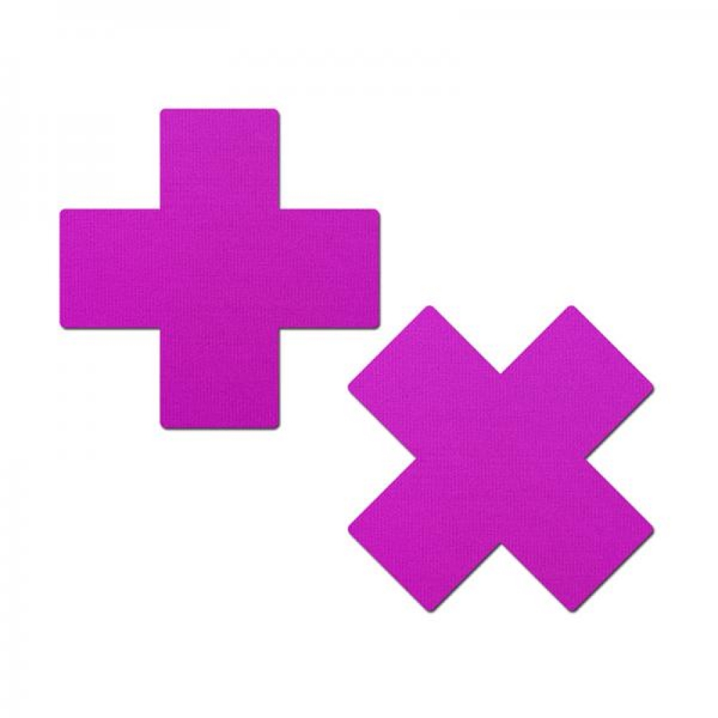 Pastease Plus X: Neon Purple Cross Nipple Pasties - Pasties, Tattoos & Accessories