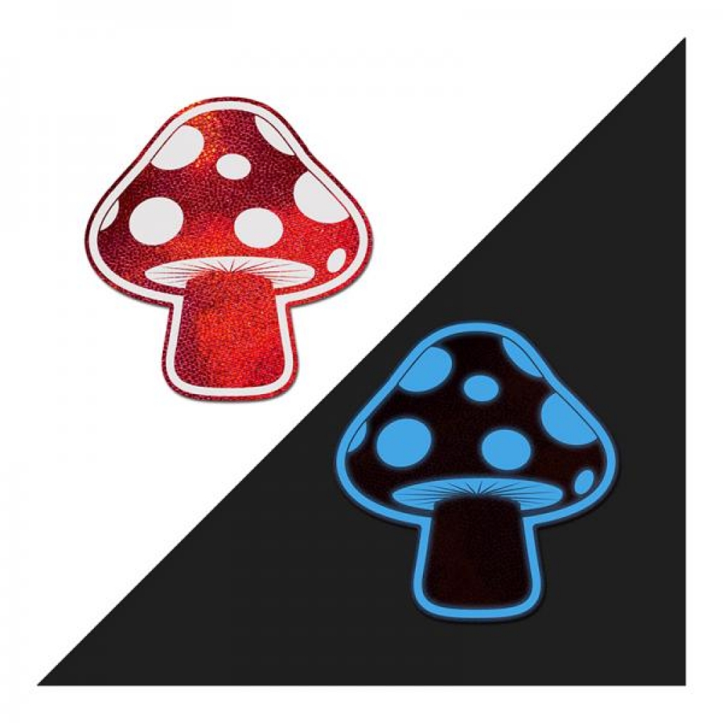 Pastease Mushroom: Shiny Red & White Glow-in-the-dark Shroom Nipple Pasties - Pasties, Tattoos & Accessories