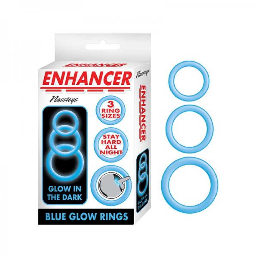 Enhancer Blue Glow Rings Set Of 3 - Cock Ring Trios
