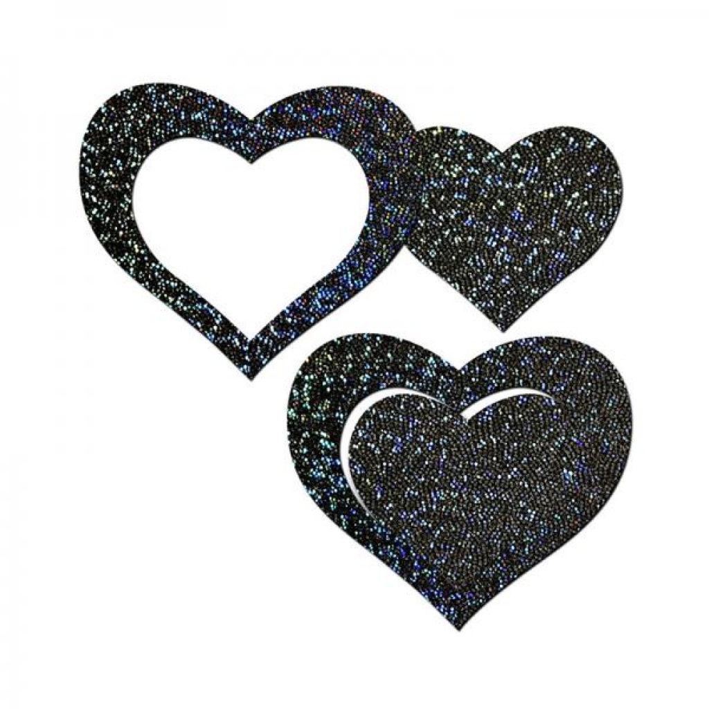 Pastease Black Glitter Heart Frame & Center Nipple Pasties - Pasties, Tattoos & Accessories