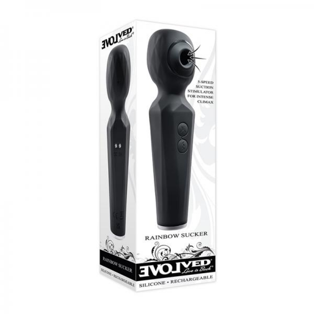 Evolved Rainbow Sucker Light-up Rechargeable Dual-function Silicone Suction Wand Vibrator Black - Body Massagers