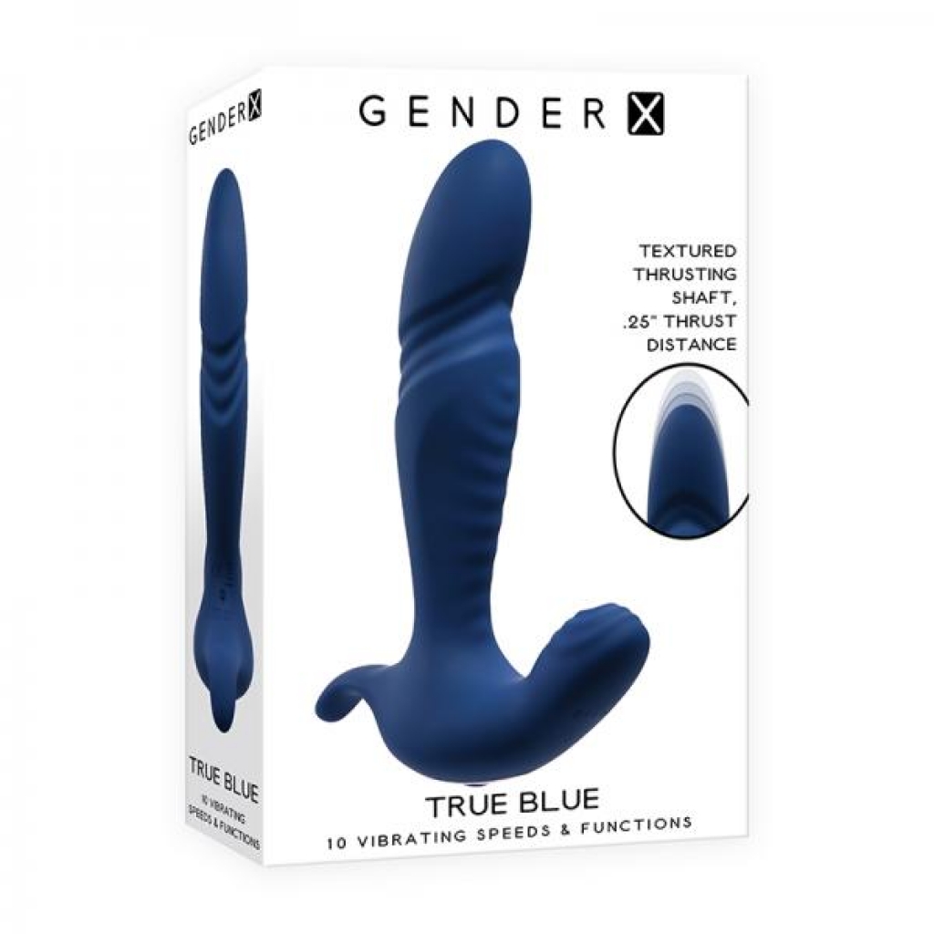 Gender X True Blue Rechargeable Thrusting Silicone Vibrator Blue - Prostate Massagers