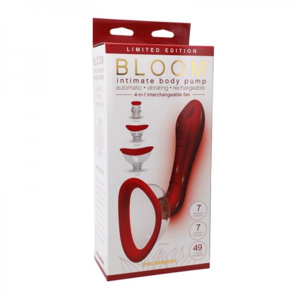 Bloom Intimate Body Pump Limited Edition Red Automatic Vibrating Rechargeable 4-in-1 Interchangeable - Clit Suckers & Oral Suction