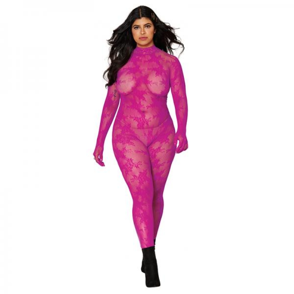 Dreamgirl Gloved Lace Bodystocking With Keyhole Back Azalea Queen Size - Sexy Costume Accessories