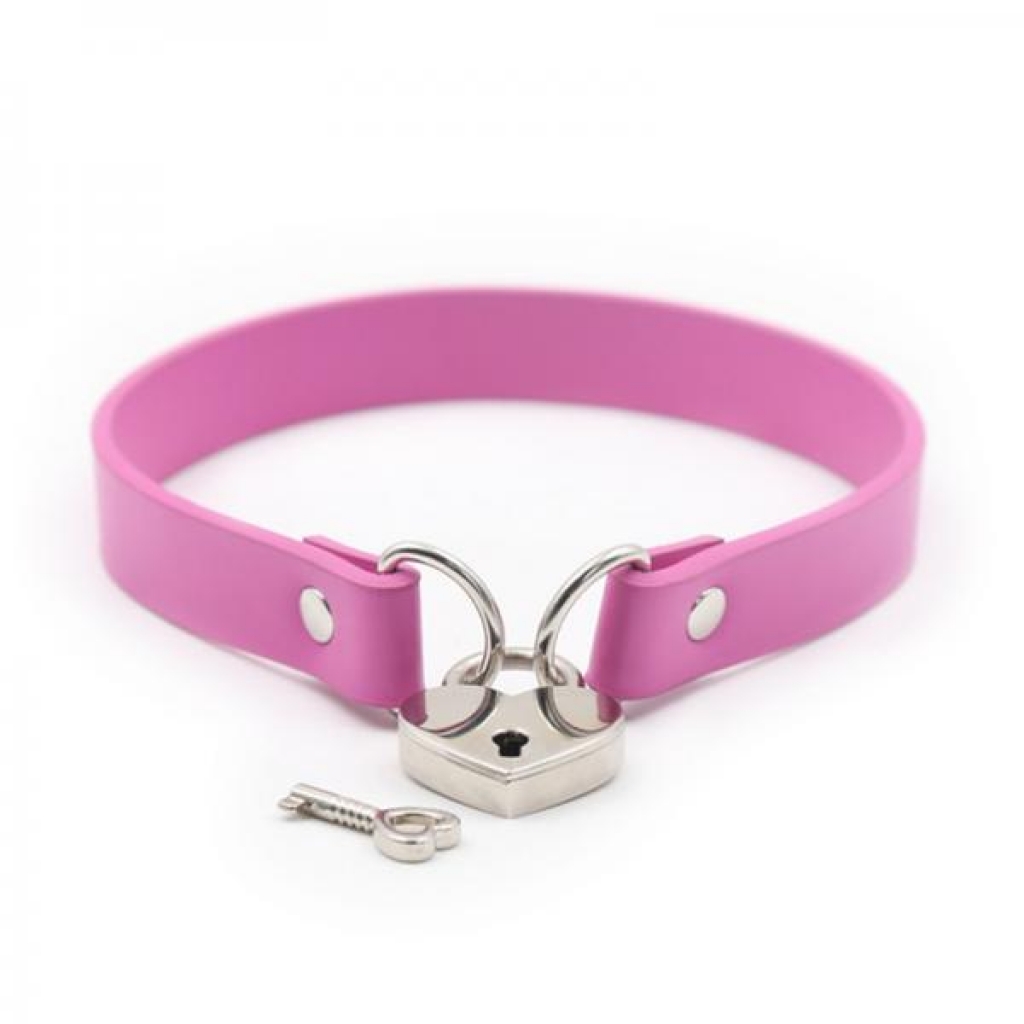 Ple'sur Pvc Collar With Heart Lock & Key Pink - Collars & Leashes