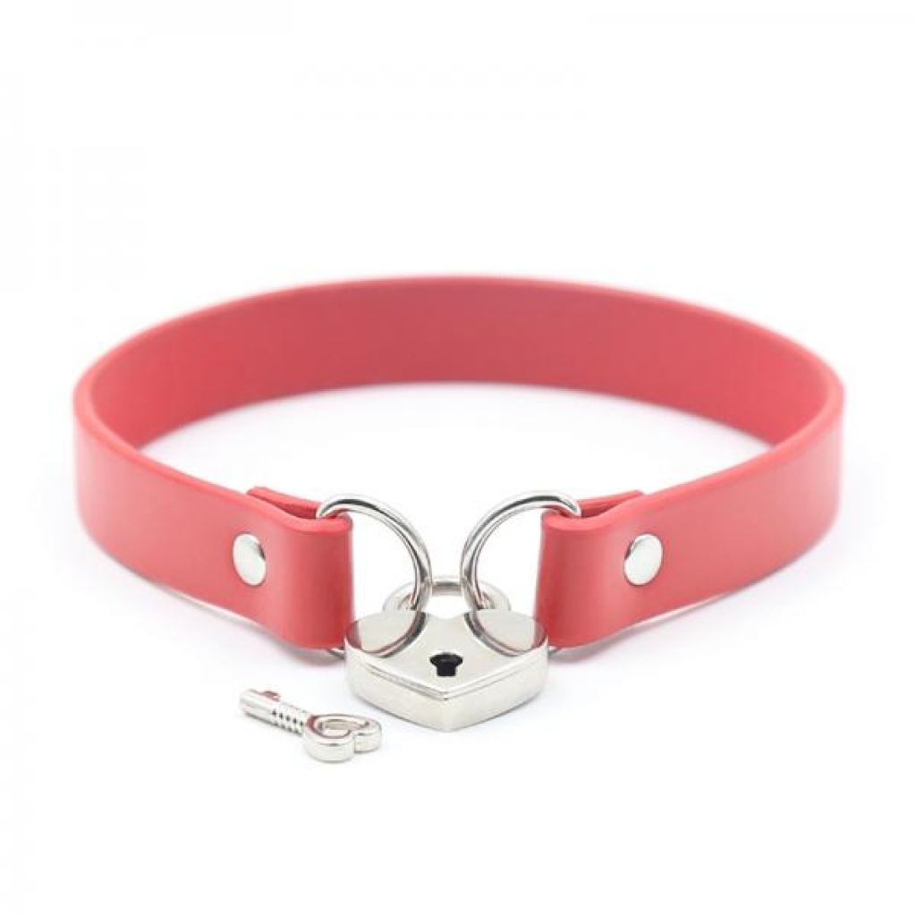 Ple'sur Pvc Collar With Heart Lock & Key Red - Collars & Leashes