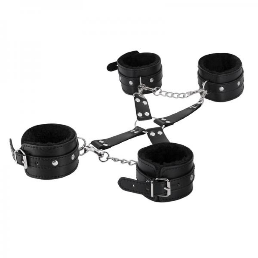 Male Power Leather All 4's Fuzzy Cuff Set Black - Spreader Bars