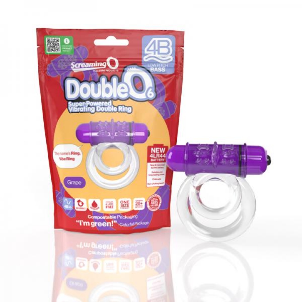 Screaming O 4b Doubleo 6 Vibrating Double Cockring Grape - Couples Penis Rings