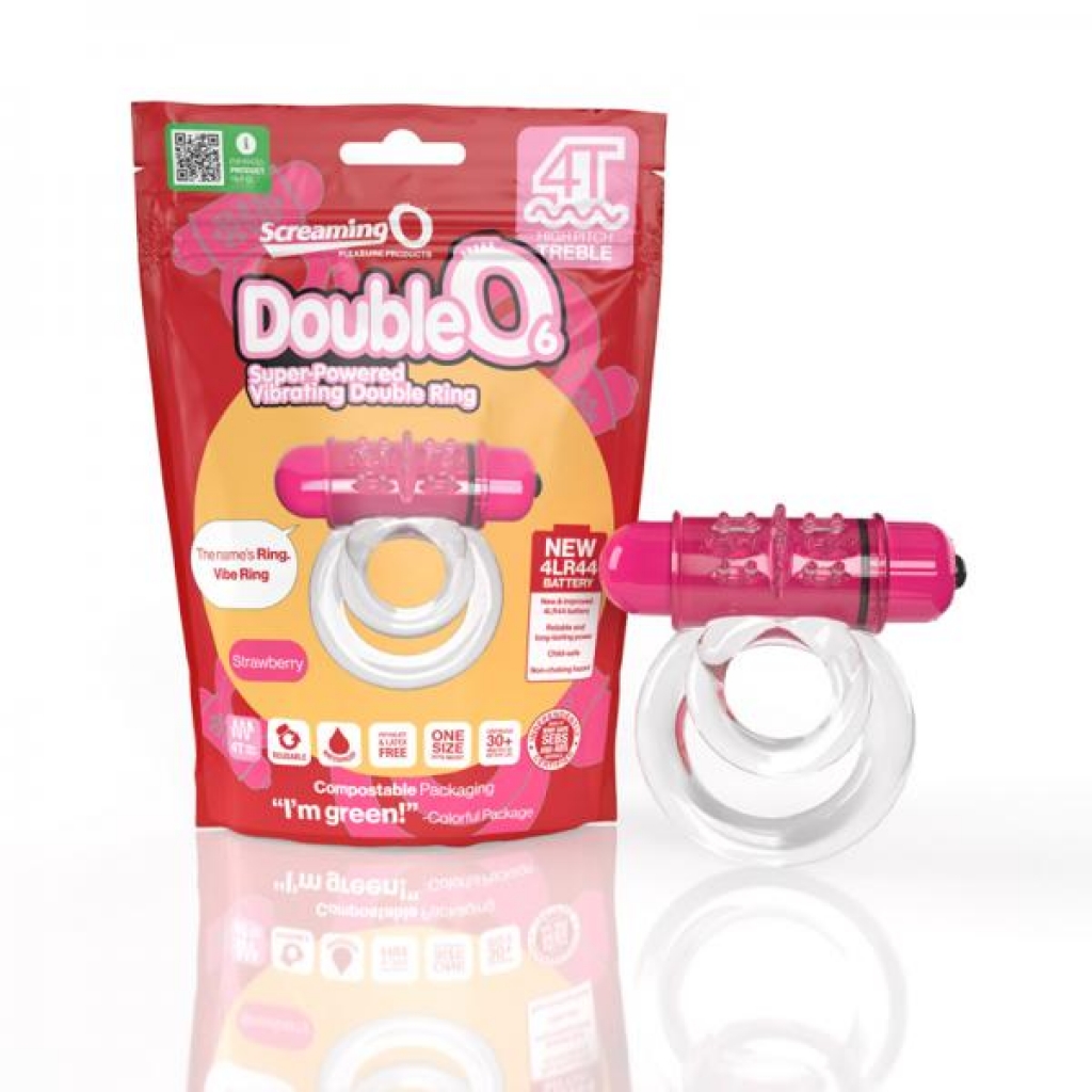 Screaming O 4t Doubleo 6 Vibrating Double Cockring Strawberry - Couples Penis Rings