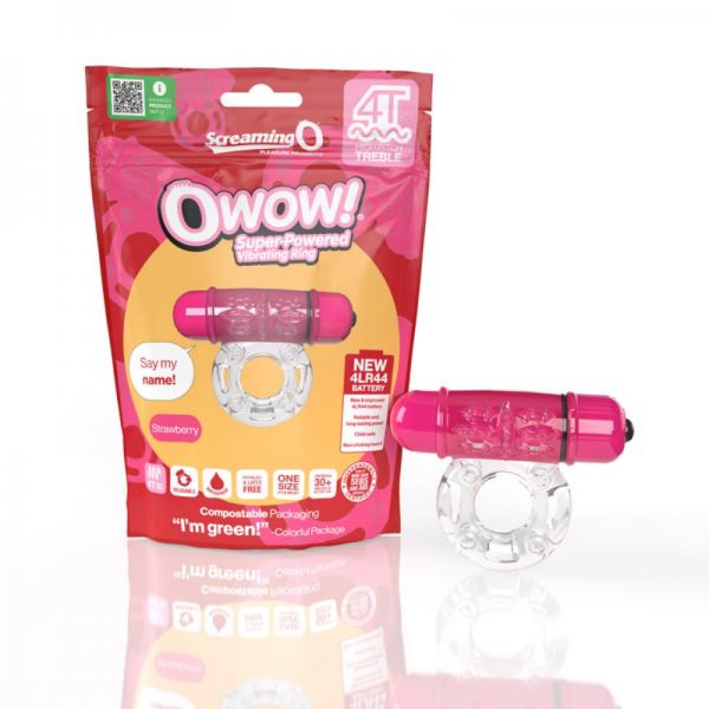 Screaming O 4t Owow Vibrating Cockring Strawberry - Couples Vibrating Penis Rings