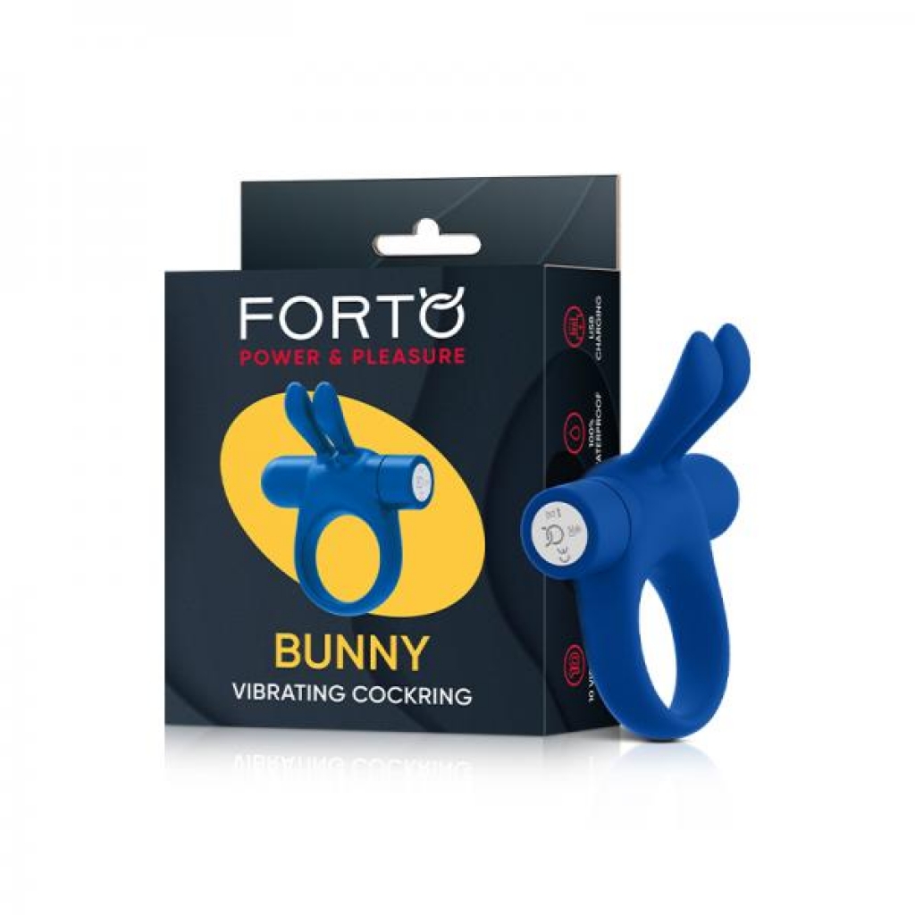 Forto Bunny Vibrating Cockring Blue - Couples Vibrating Penis Rings