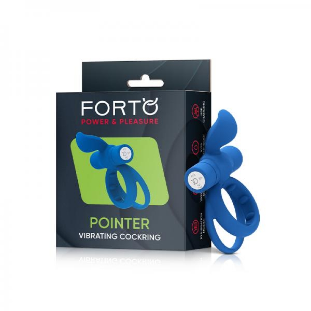 Forto Pointer Vibrating Cockring Blue - Couples Vibrating Penis Rings