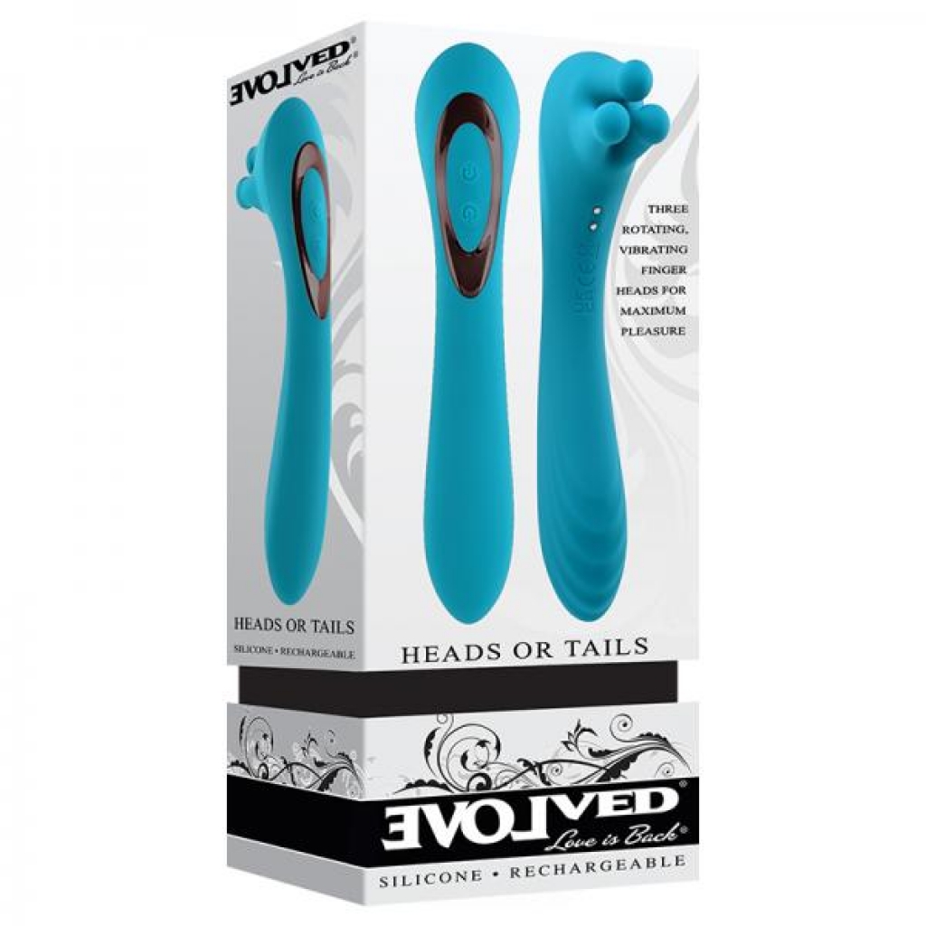 Evolved Heads Or Tails Rechargeable Silicone Vibrator Teal - Clit Cuddlers