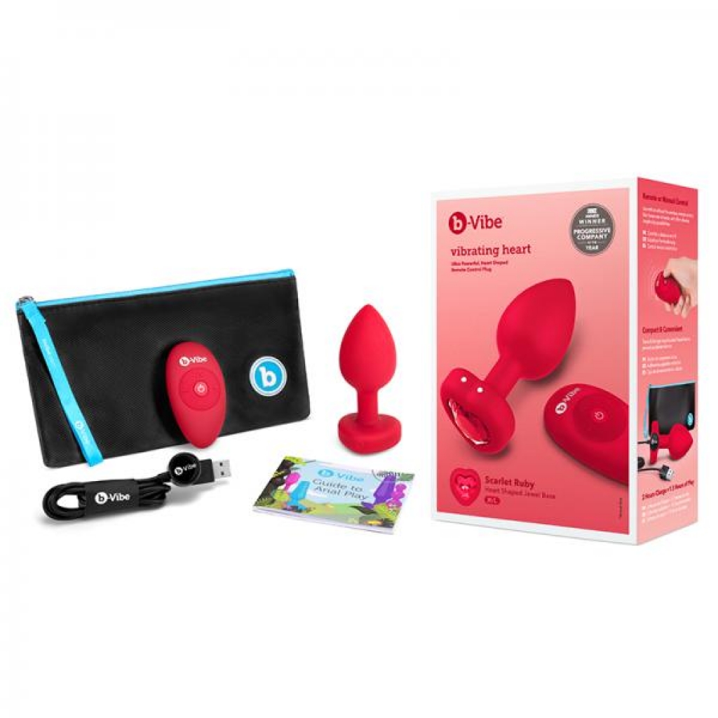 B-vibe Vibrating Heart Rechargeable Remote-controlled Anal Plug With Heart-shaped Jewel Base M/l Red - Anal Plugs