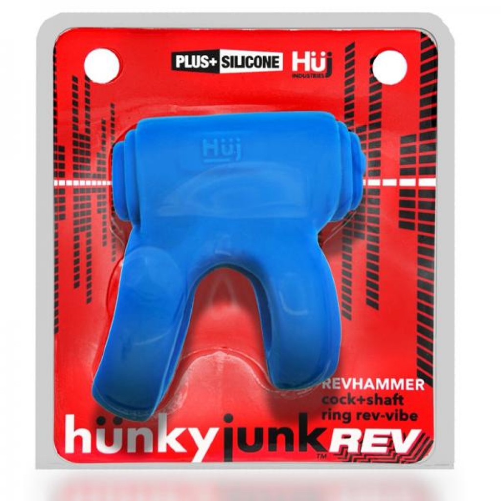 Hunkyjunk Revhammer Cock & Shaft Ring With Bullet Vibrator Teal Ice - Bullet Vibrators