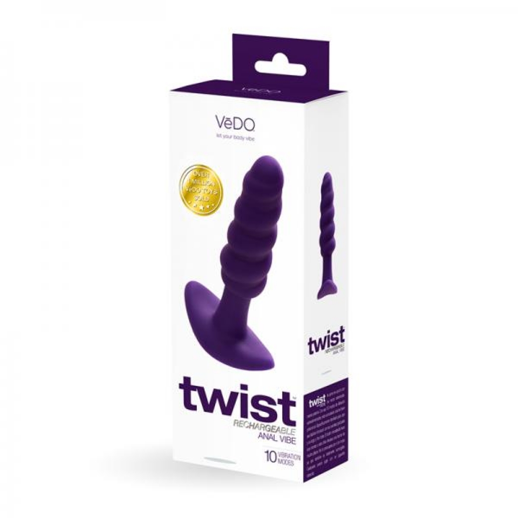 Vedo Twist Rechargeable Silicone Vibrating Anal Plug Purple - Anal Plugs