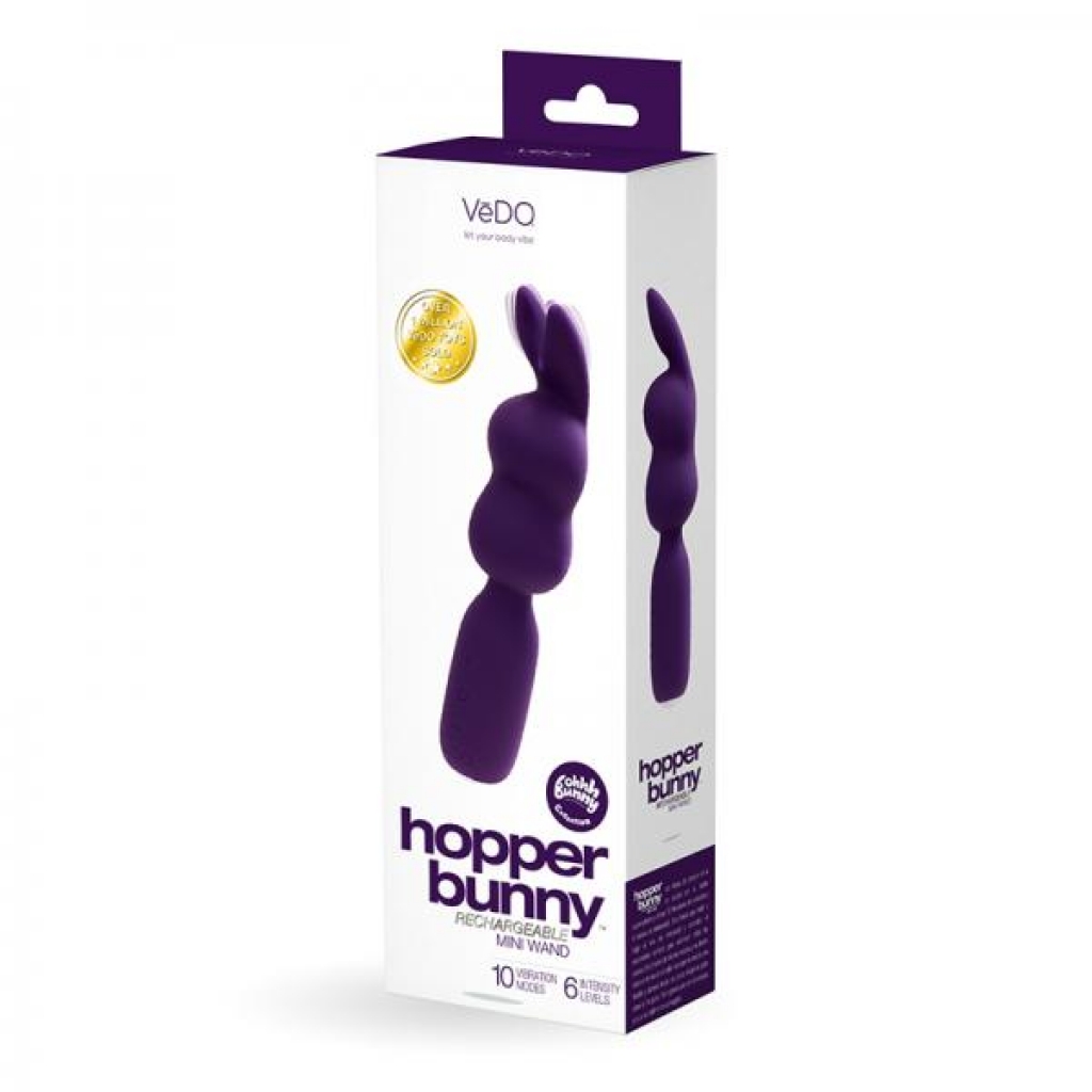 Vedo Hopper Bunny Rechargeable Silicone Mini Wand Vibrator Purple - Palm Size Massagers