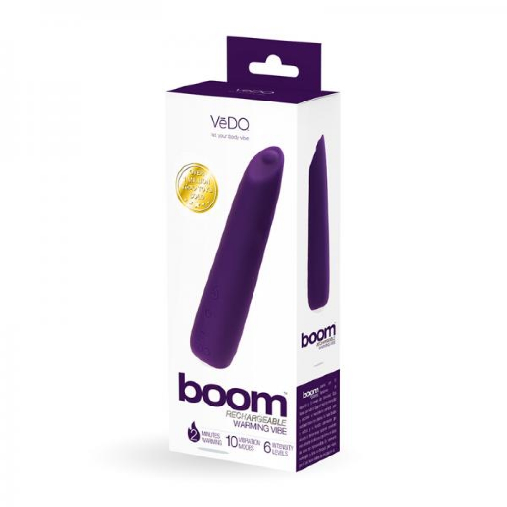 Vedo Boom Rechargeable Warming Silicone Slimline Vibrator Purple - Traditional