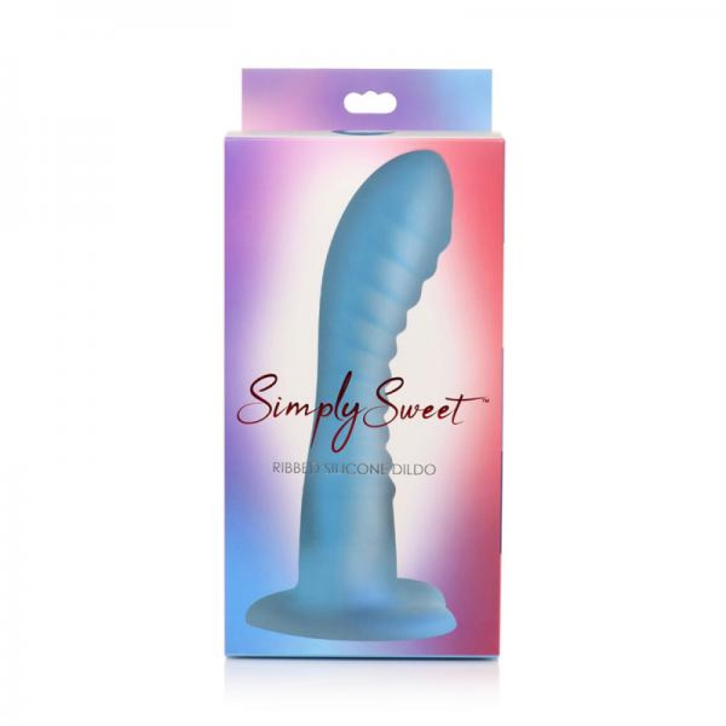 Simply Sweet Ribbed 7 In. Silicone Dildo Blue - Realistic Dildos & Dongs