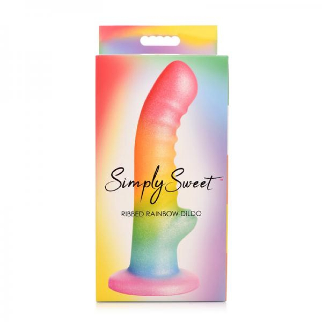 Simply Sweet Ribbed 6.5 In. Silicone Dildo Rainbow - Realistic Dildos & Dongs