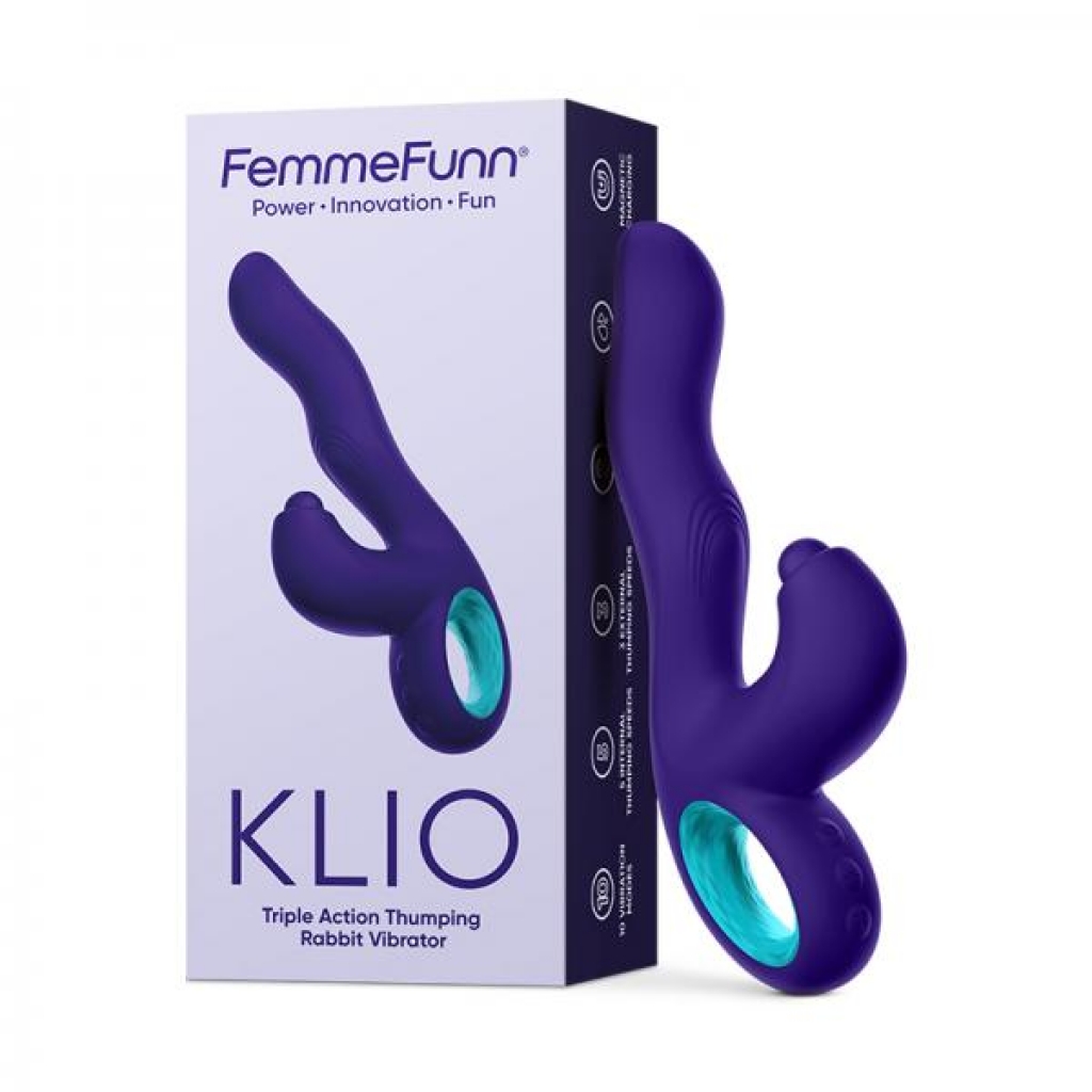 Femmefunn Klio Rechargeable Silicone Triple Action Thumping Rabbit Vibrator Dark Purple - Rabbit Vibrators