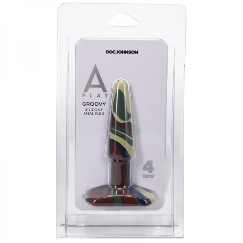 A-play Groovy 4 In. Silicone Anal Plug Camouflage - Anal Plugs