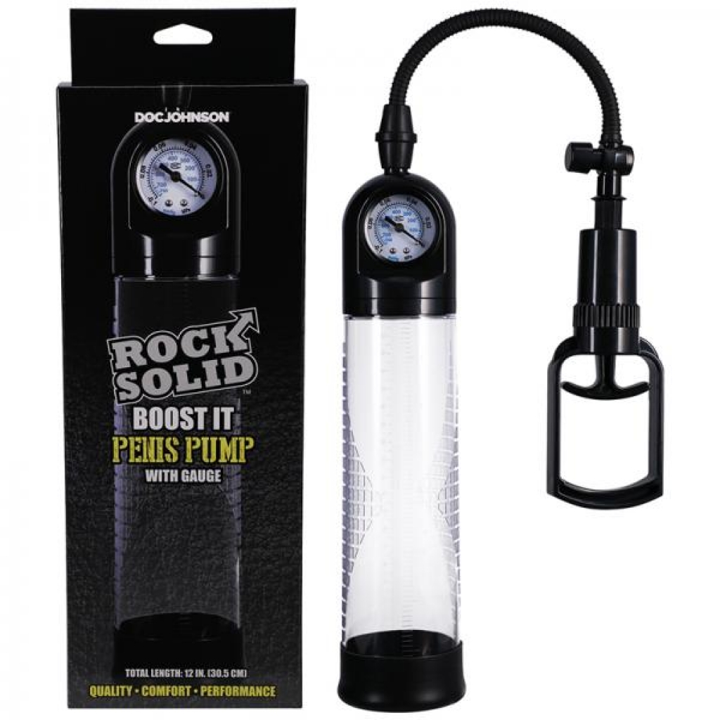 Rock Solid Boost It Penis Pump With Gauge Black/clear - Penis Pumps