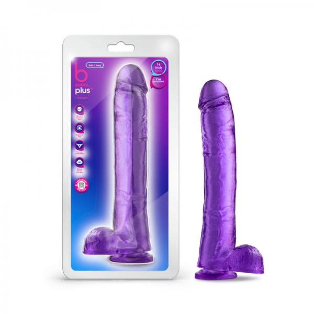 Blush B Yours Plus Hefty N' Hung 14 In. Dildo With Balls & Suction Cup Purple - Extreme Dildos