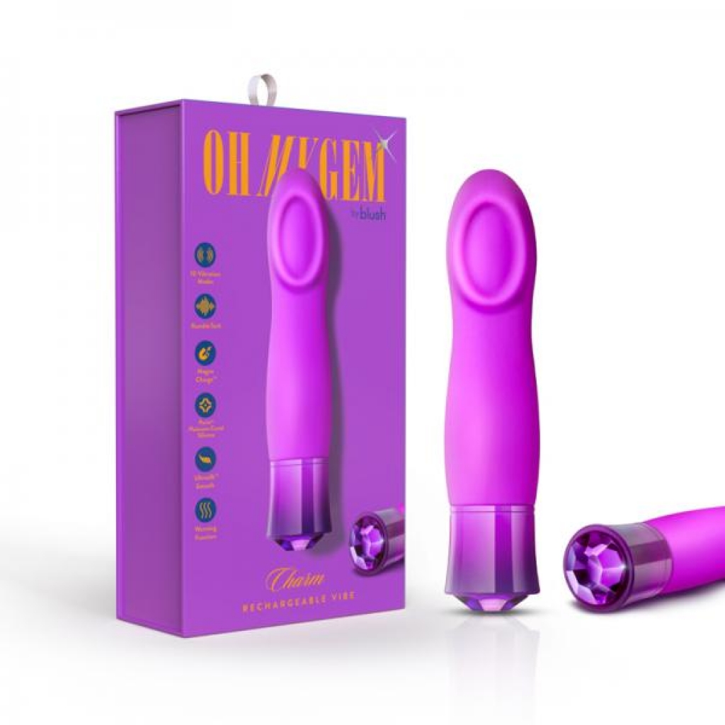 Blush Oh My Gem Charm Rechargeable Warming Silicone Cupped Vibrator Amethyst - Modern Vibrators