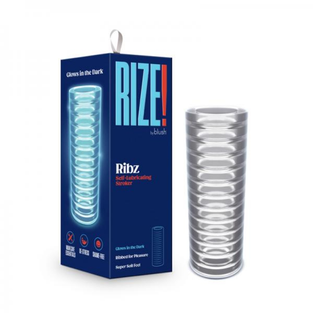 Rize! Ribz Glow In The Dark Self-lubricating Stroker Clear - Masturbation Sleeves