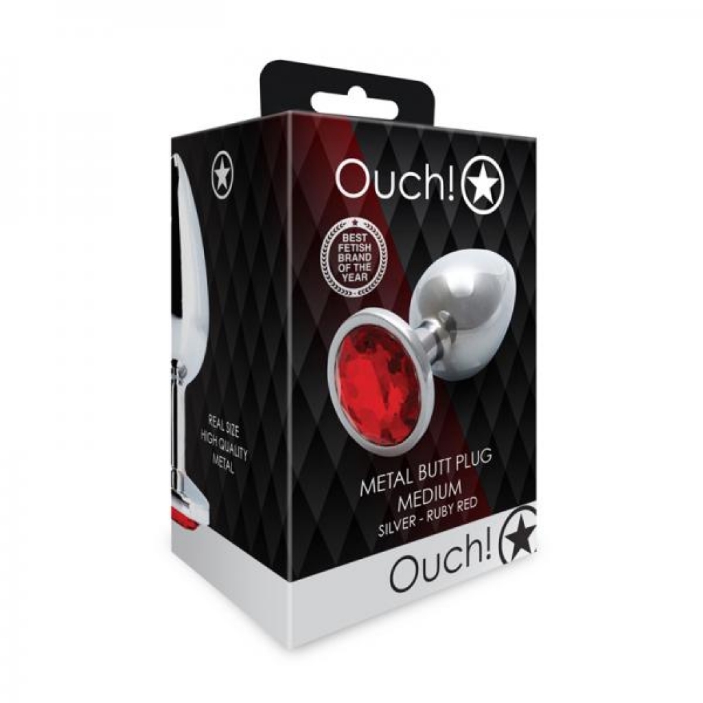 Shots Ouch! Round Gem Butt Plug Medium Silver/ruby Red - Anal Plugs
