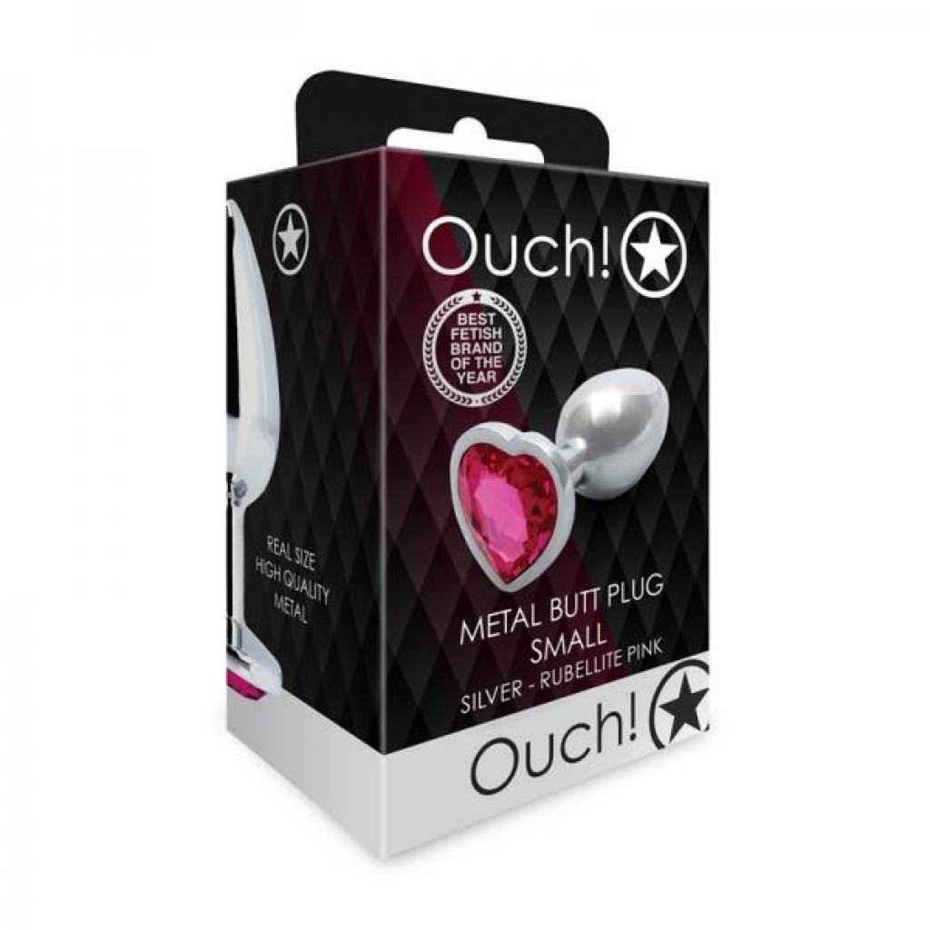 Shots Ouch! Heart Gem Butt Plug Small Silver/rubellite Pink - Anal Plugs