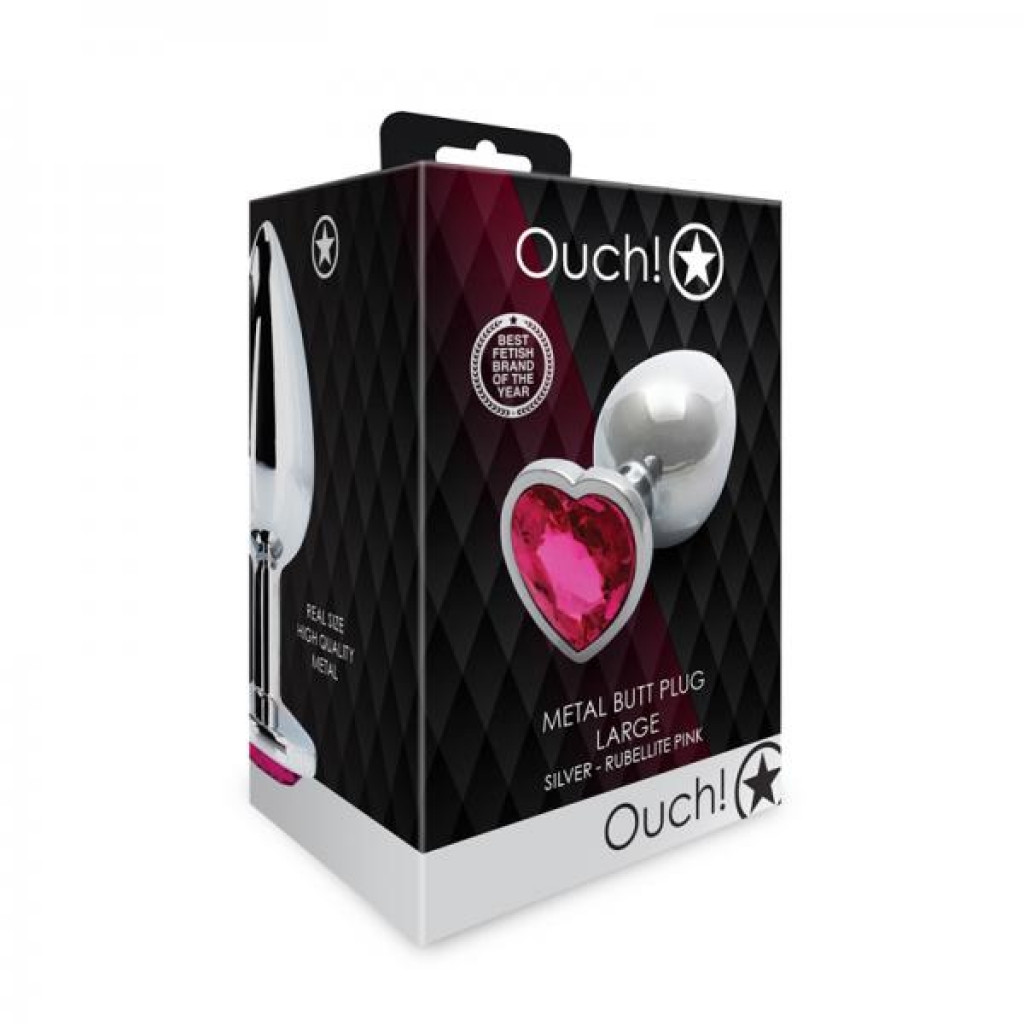 Shots Ouch! Heart Gem Butt Plug Large Silver/rubellite Pink - Anal Plugs