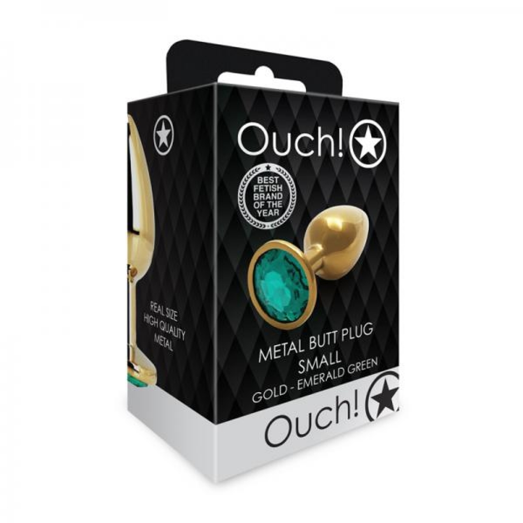 Shots Ouch! Round Gem Butt Plug Small Gold/emerald Green - Anal Plugs