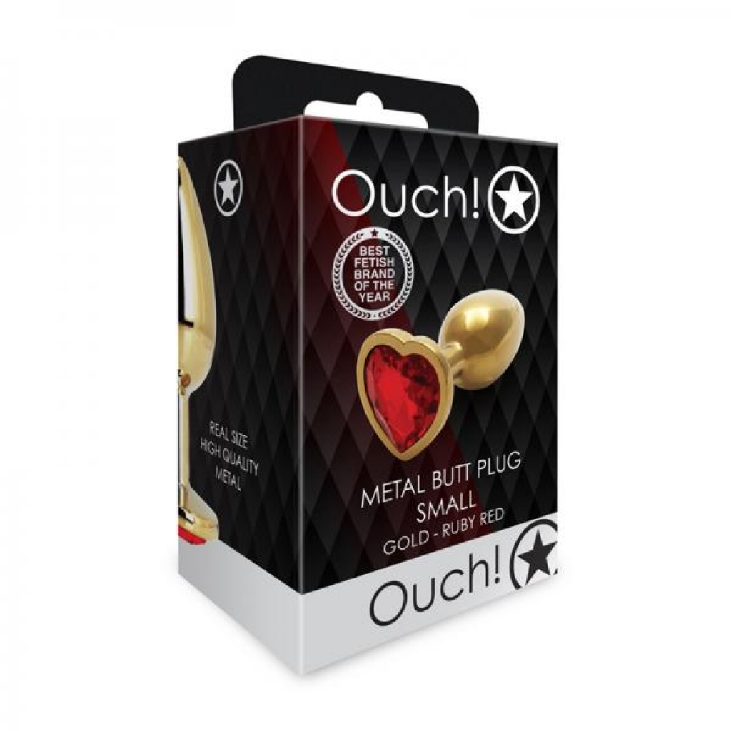 Shots Ouch! Heart Gem Butt Plug Small Gold/ruby Red - Anal Plugs