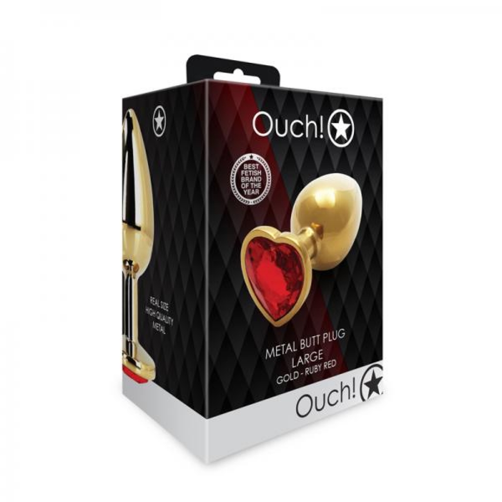 Shots Ouch! Heart Gem Butt Plug Large Gold/ruby Red - Anal Plugs