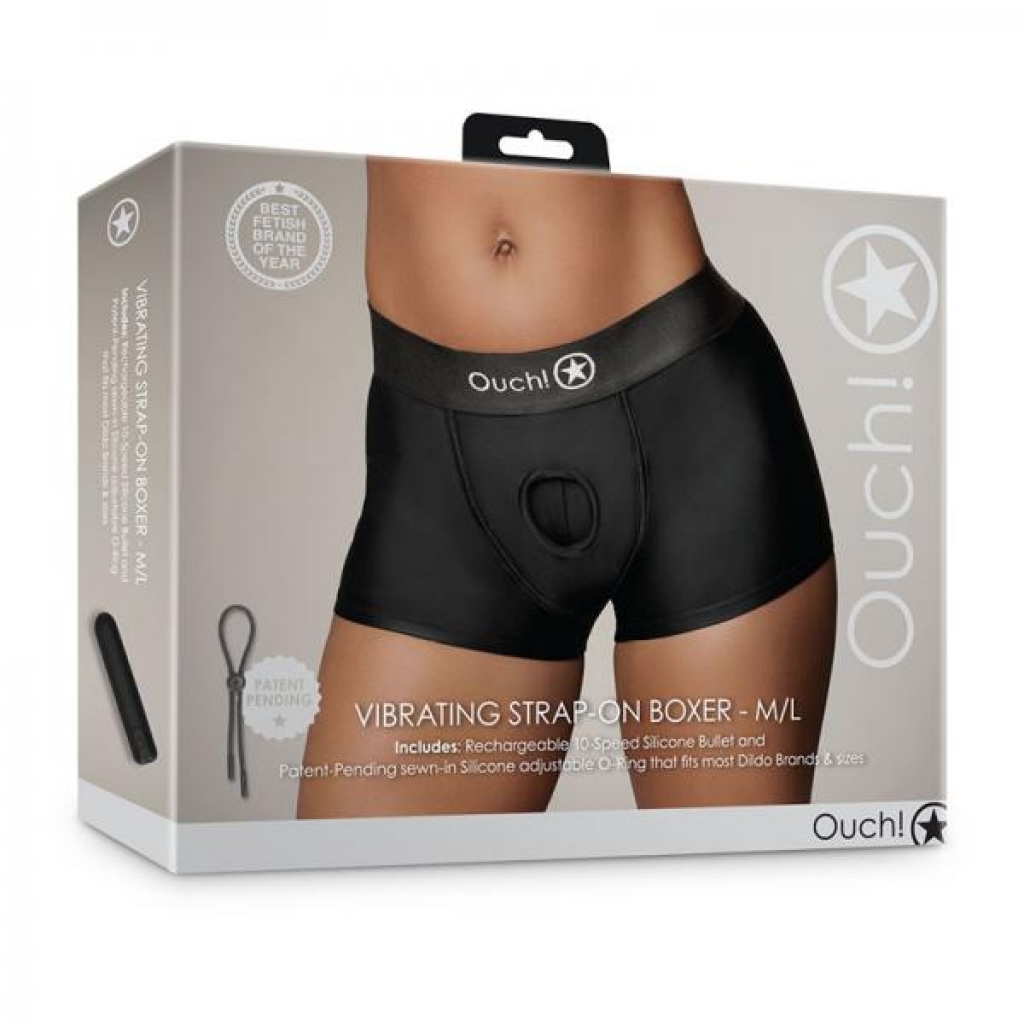 Shots Ouch! Vibrating Strap-on Boxer Black M/l - Harnesses