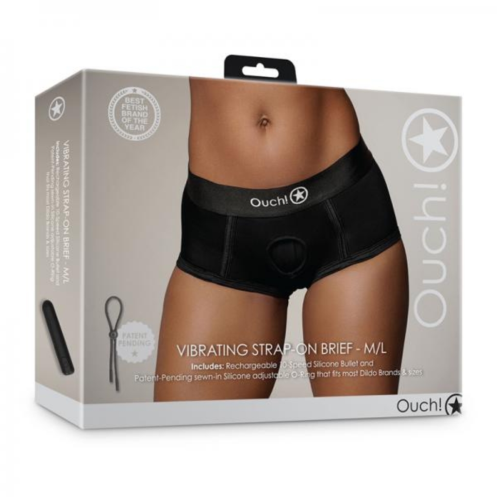Shots Ouch! Vibrating Strap-on Brief Black M/l - Harnesses