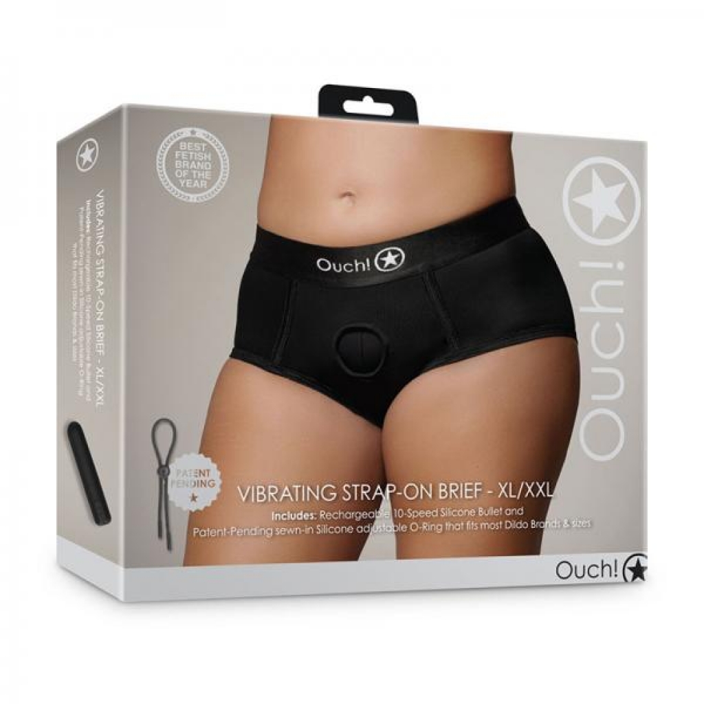 Shots Ouch! Vibrating Strap-on Brief Black Xl/2xl - Harnesses