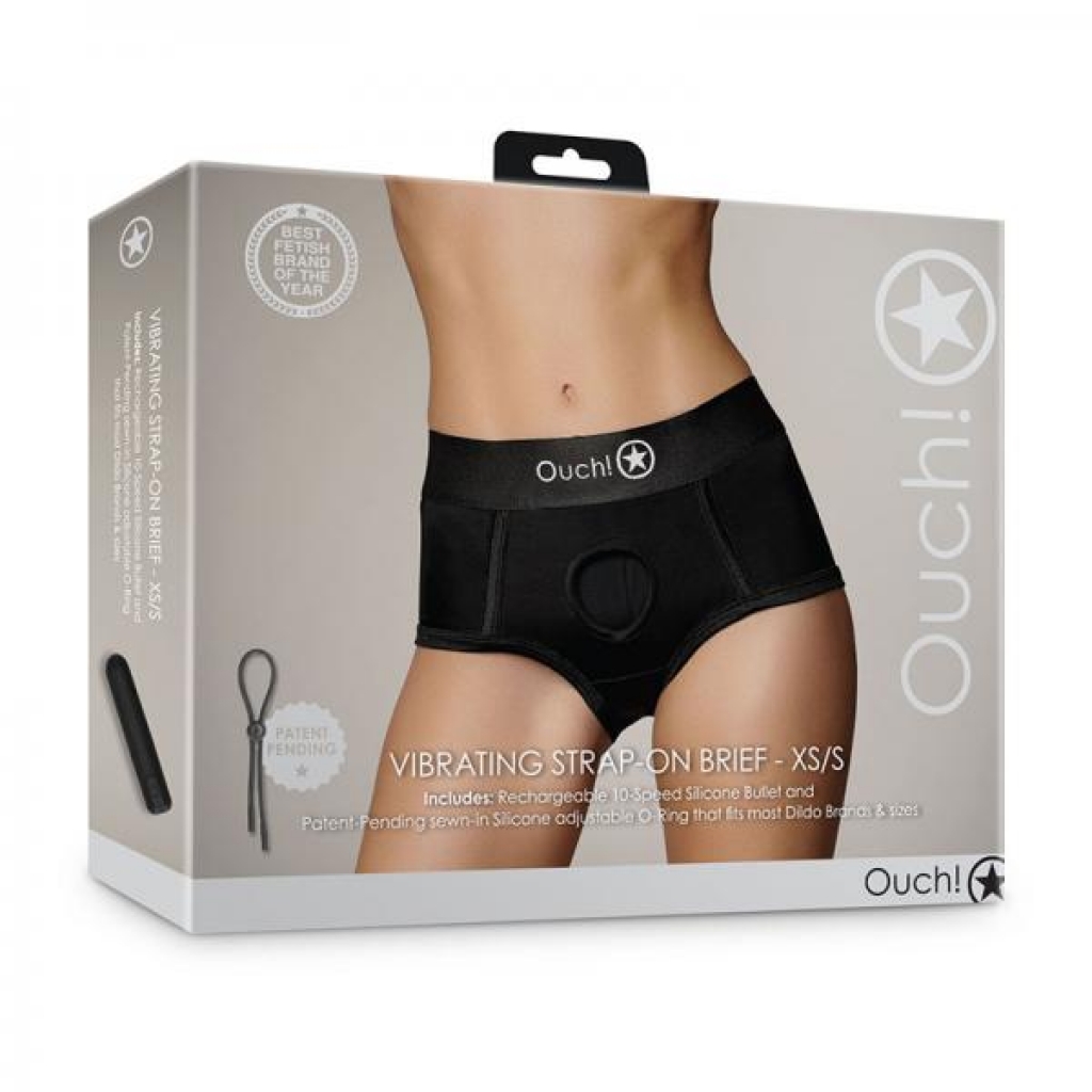 Shots Ouch! Vibrating Strap-on Brief Black Xs/s - Harnesses