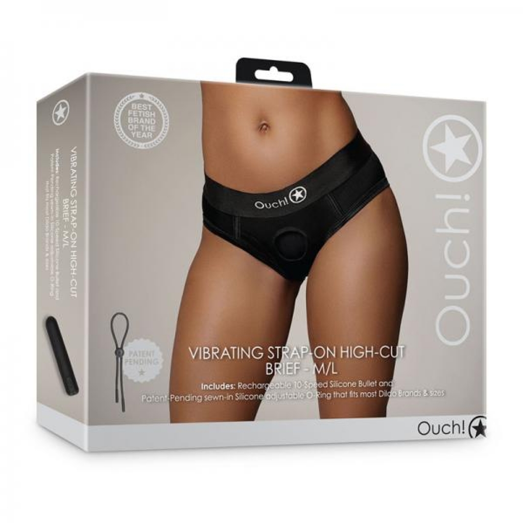 Shots Ouch! Vibrating Strap-on High-cut Brief Black M/l - Harnesses
