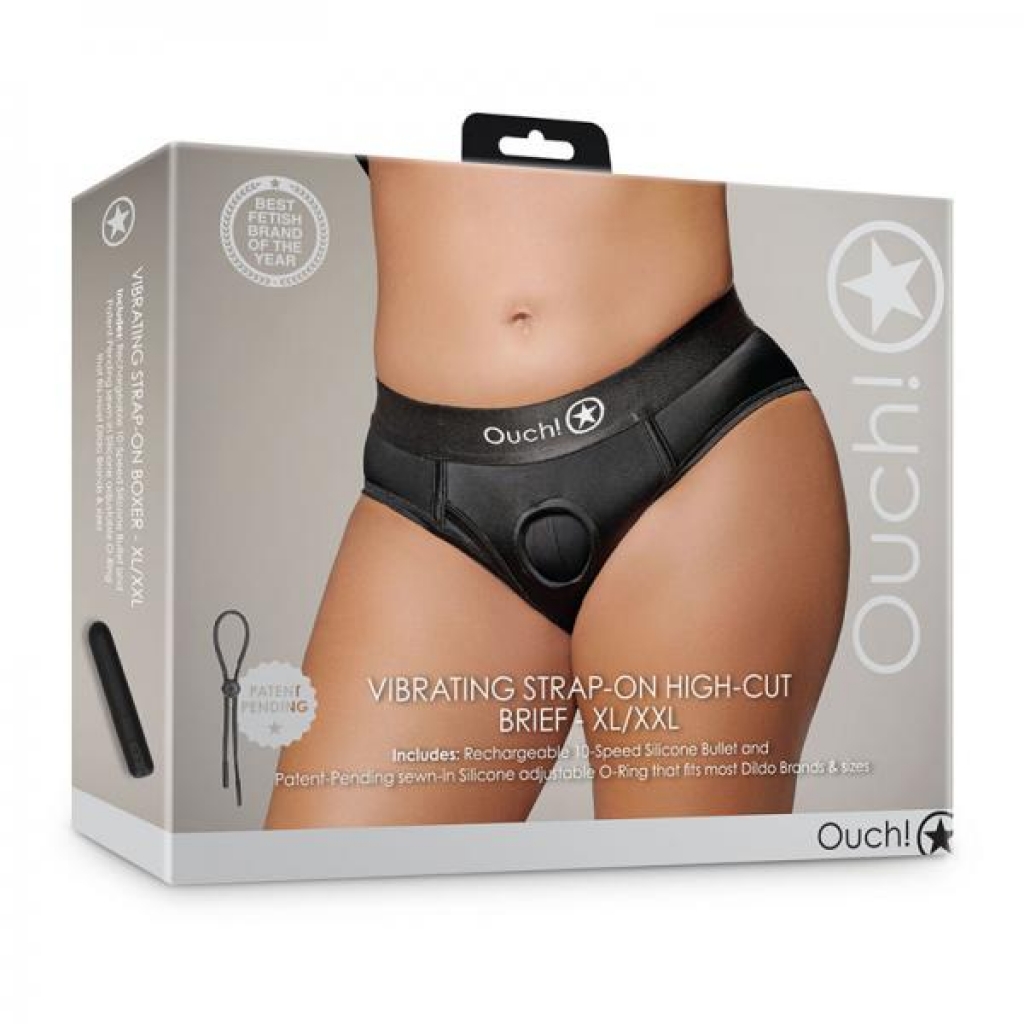 Shots Ouch! Vibrating Strap-on High-cut Brief Black Xl/2xl - Harnesses