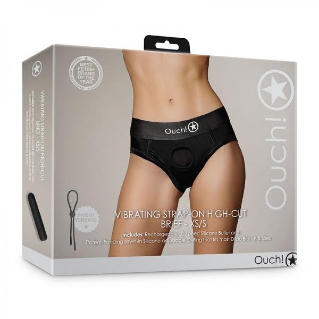 Shots Ouch! Vibrating Strap-on High-cut Brief Black Xs/s - Harnesses